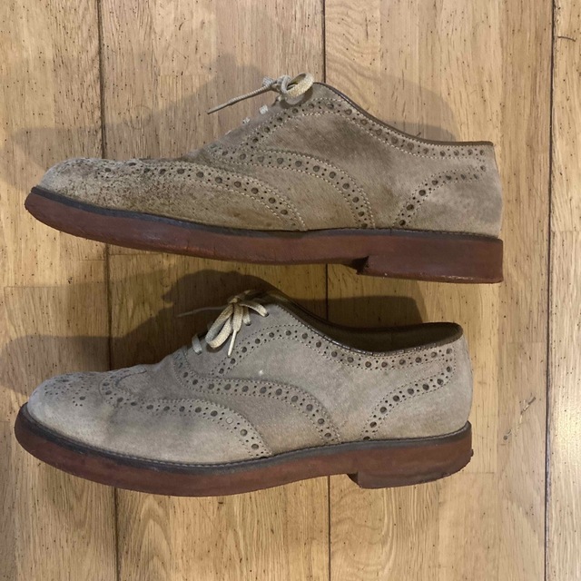 Hush Puppies ベージュ スエード ウイングチップ シューズ