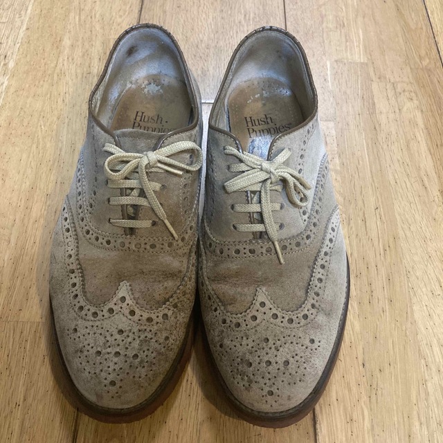 Hush Puppies ベージュ スエード ウイングチップ シューズ