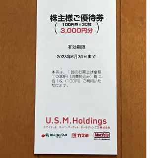 U.S.M株主優待券3000円分(ショッピング)