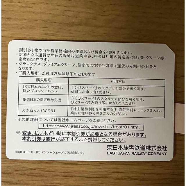 JR東日本鉄道　東日本旅客鉄道　株主優待割引券　2枚　4割引  チケットの優待券/割引券(その他)の商品写真