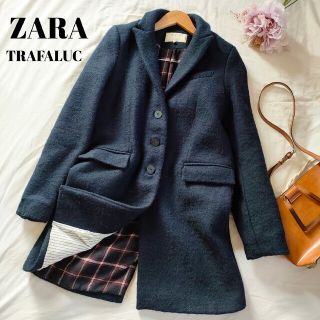 ザラ(ZARA)のTRAFALUC　ZARA  ウール　コート　ネイビー(チェスターコート)