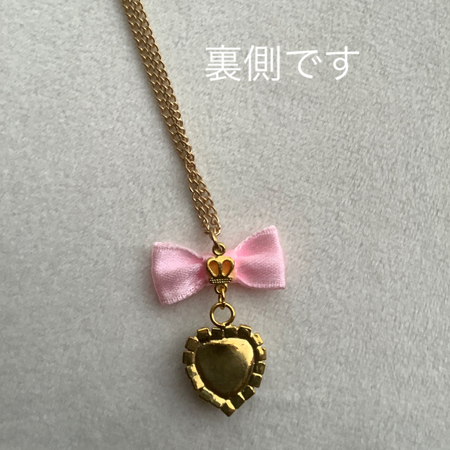 ネックレス　ハート　ピンク リボン　ハンドメイド　ハートネックレス　 ハンドメイドのアクセサリー(ネックレス)の商品写真