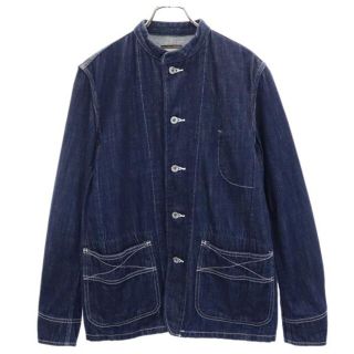 桃太郎ジーンズ ノーカラー デニムジャケット 36 インディゴ MOMOTARO JEANS カバーオール 日本製 メンズ 【中古】  【220913】(ダッフルコート)