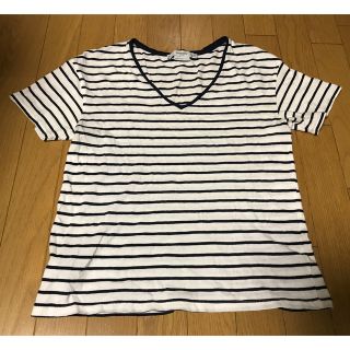 マンゴ(MANGO)のMango Vネック　ストライプTシャツ(Tシャツ(半袖/袖なし))