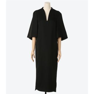 マメ(mame)のmame kurogouchi Wool V-Neck Dress 黒 サイズ1(ロングワンピース/マキシワンピース)