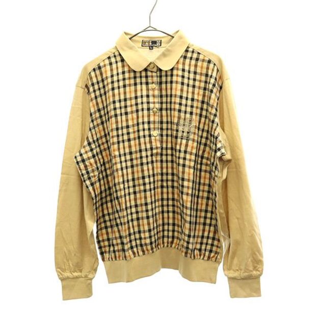 DAKS - ダックス 切替 チェック 長袖 ポロシャツ L ベージュ系 DAKS