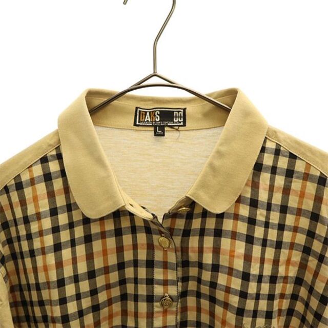 DAKS - ダックス 切替 チェック 長袖 ポロシャツ L ベージュ系 DAKS