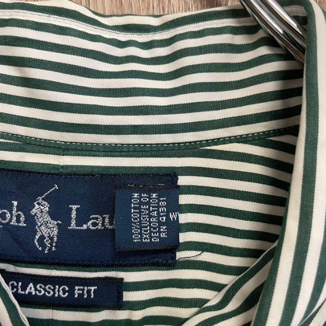 Ralph Lauren(ラルフローレン)の90s ラルフローレン RalphLauren BDシャツ　グリーンストライプL メンズのトップス(シャツ)の商品写真
