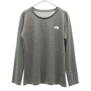 ザノースフェイス(THE NORTH FACE)のザノースフェイス ロゴプリント 長袖 Tシャツ L グレー THE NORTH FACE レディース  【220911】 メール便可 【中古】(Tシャツ(半袖/袖なし))