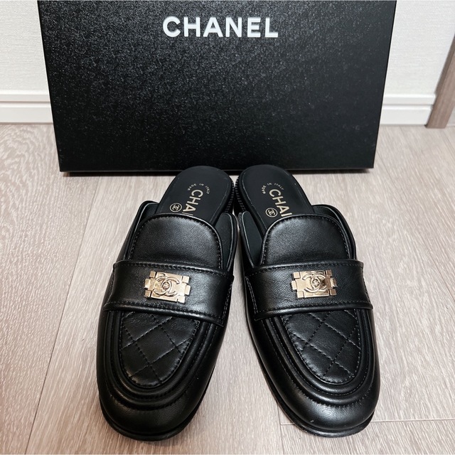 CHANEL シャネル ローファー 38 24cm ホワイト ココマーク 美品 