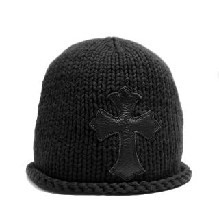 クロムハーツ(Chrome Hearts)のCHROME HEARTS LETHER CROSS PATCH BEANIE(ニット帽/ビーニー)