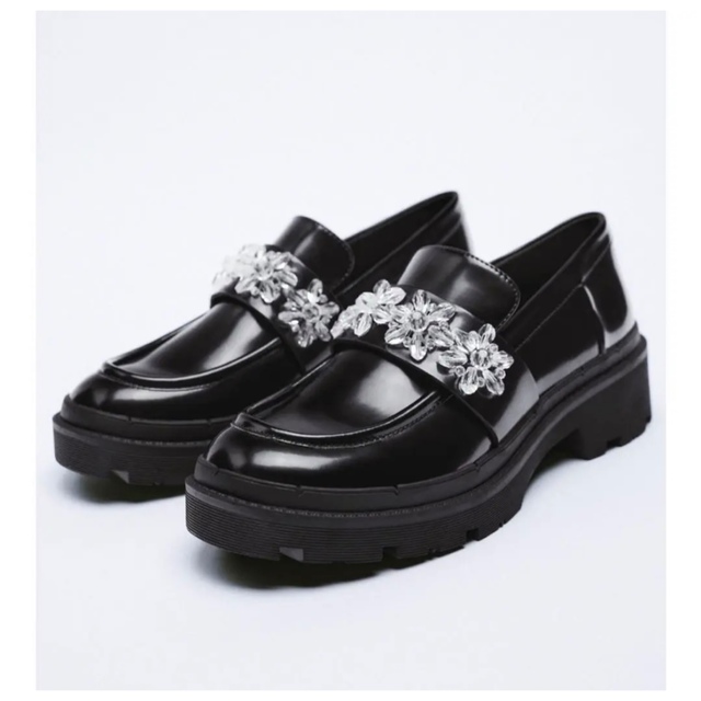 ZARA - ZARA zara ザラ ビーズ ローファー ビジュー 厚底 24.6cm ZARA - ZARA zara ザラ ビーズ ローファー ビジュー 厚底 24.6cm