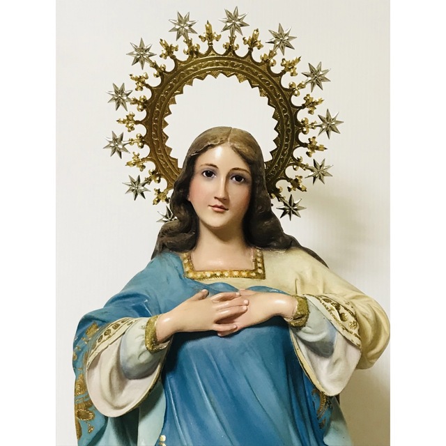 【超超希少】✞無原罪の御宿り 胸に手を当てる聖母マリア像　宗教彫刻