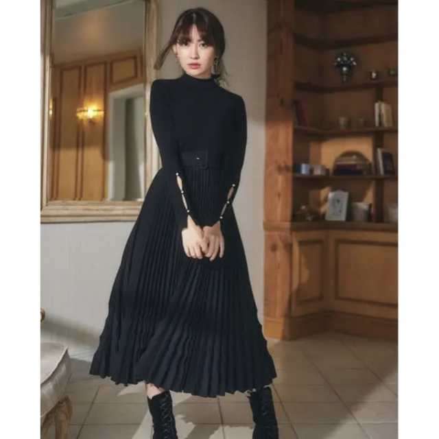 【Herlipto】Pleated Wool-Blend Long Dress