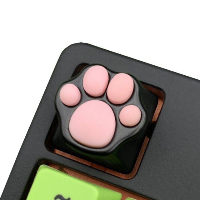 【アルミ製 金属】 黒猫 肉球 キーキャップ 猫 ブラック ピンク 高級感