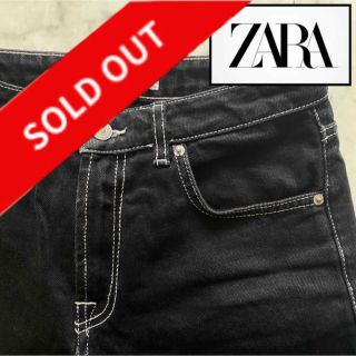 ザラ(ZARA)の【ZARA】ステッチ　デニム　黒デニム　ワイド　パンツ　36(デニム/ジーンズ)