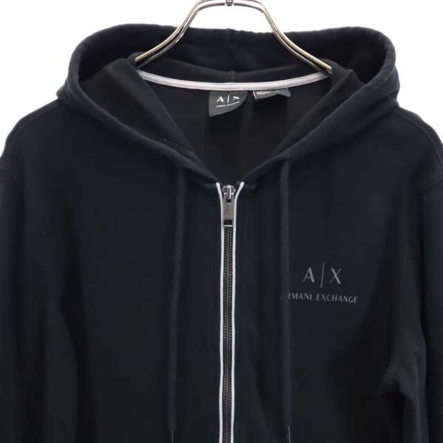 アルマーニエクスチェンジ ロゴプリント ジップパーカー S 黒 ARMANI EXCHANGE メンズ 【220907】 【中古】