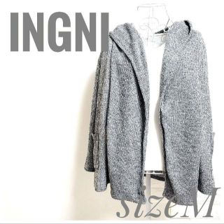 イング(INGNI)の美品 INGNI ロングカーディガン M グレー きれいめ 千鳥柄風 完売品(カーディガン)