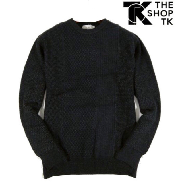 【THE SHOP TK/タケオキクチ】クルーネックニット ワッフル メンズM黒