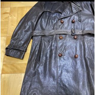 レザートレンチコートヴィンテージ風クルミボタンk&c(株)レナウン製