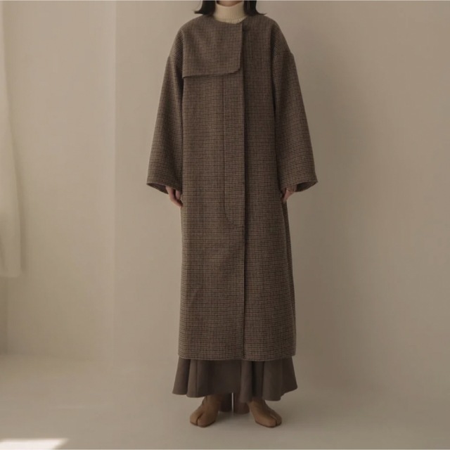 no collar wool check coat