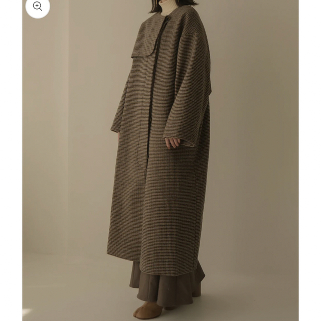 no collar wool check coat 1