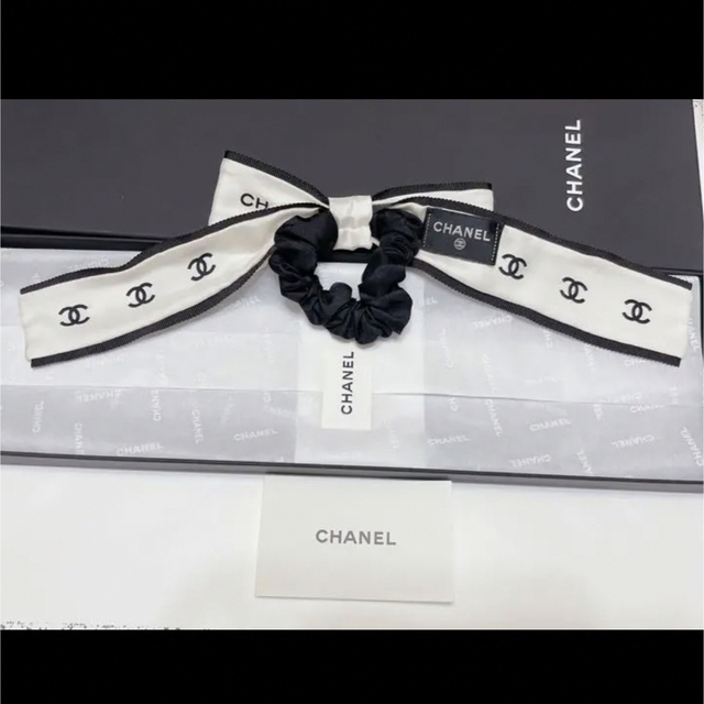 限定　CHANEL シャネル　リボン　シュシュ　ココマーク　エクリュ　白　新品