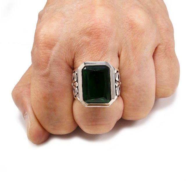 人工グリーンエメラルド925シルバーリング JO-R009 メンズのアクセサリー(リング(指輪))の商品写真