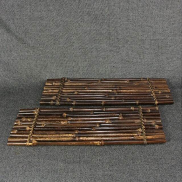 煤竹編 花台 一対 ２枚組 すす竹 斑竹 竹細工 敷台 敷板 茶道具 飾り台