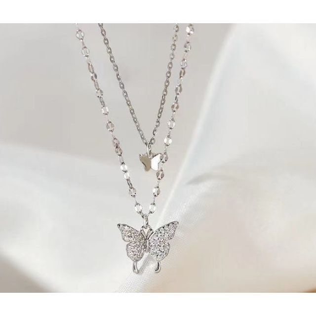 【セール】 ダブル バタフライ ネックレス 幸せを運ぶ蝶 シルバー