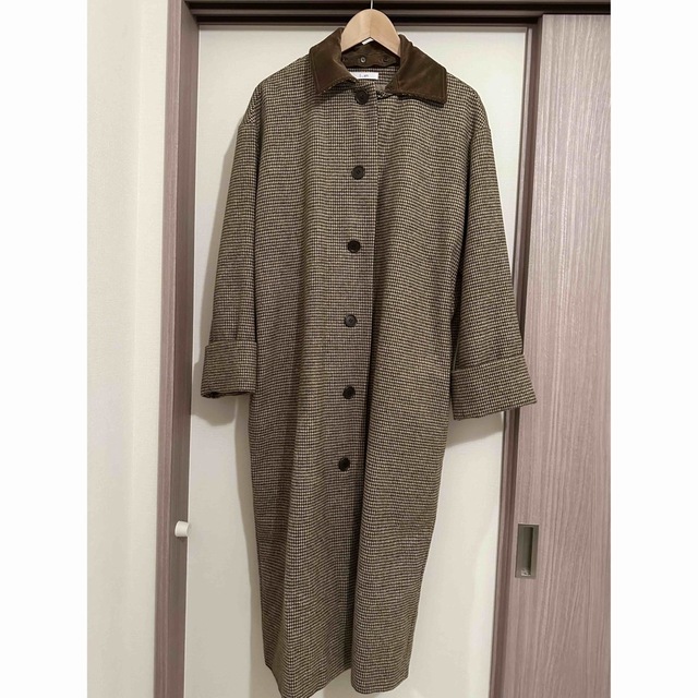 i am eim corduroy collar check coat - ロングコート