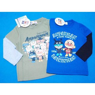 アンパンマン(アンパンマン)の新品　100cm　アンパンマン　春男の子長袖Tシャツ2枚セット　カーキ× セット(Tシャツ/カットソー)