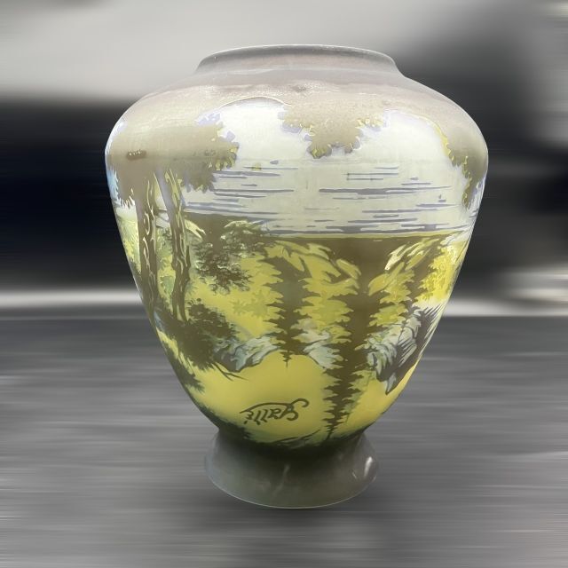 エミールガレ 山景紋 特大 花瓶 カメオ彫り 被せガラス 高さ26cm www