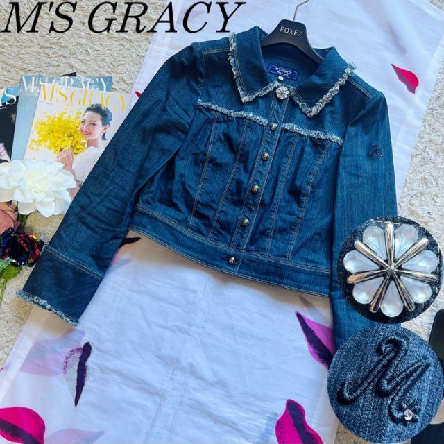 【美品】M'S GRACY デニムジャケット ビジュー 襟 ボタン 38 M | フリマアプリ ラクマ