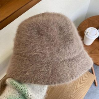 ボアハット ベージュ バケットハット 帽子 フェイクファー ボア 小顔 バケハ