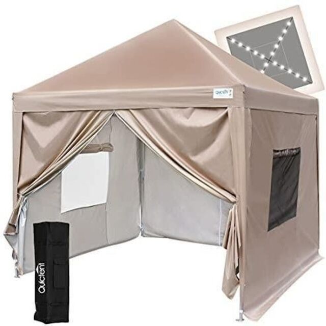ワンタッチ タープテント LEDライト 3段階調節 UVカット 耐水 テント