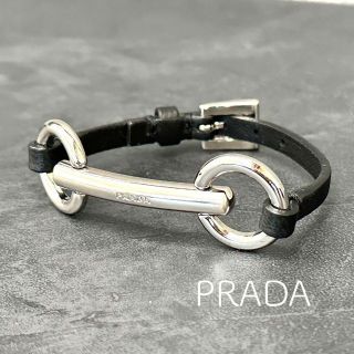 プラダ(PRADA)の【超美品】PRADA プラダ レザー ブレスレット ブラック(ブレスレット/バングル)