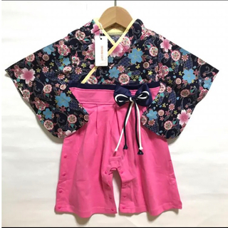 未使用 70 ベビー 袴ロンパース 着物 和服 女の子 はかま ロンパース(和服/着物)