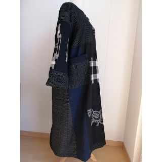 古布、藍染、書生絣、久留米絣、絵絣、雪ん子○鶴亀柄ロングワンピース
