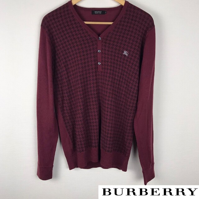 BURBERRY BLACK LABEL(バーバリーブラックレーベル)の美品 BURBERRY BLACK LABEL 長袖ニット ワインレッド メンズのトップス(ニット/セーター)の商品写真