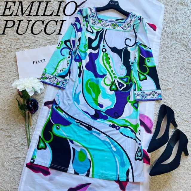 美品】EMILIO PUCCI 膝丈ワンピース プッチ柄 36 S カンカン