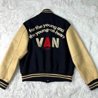 【激レア】VAN JACKET スタジャン 袖レザー ネイビー L
