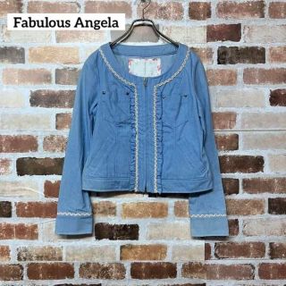 ファビュラスアンジェラ(Fabulous Angela)の【Fabulous Angela】レースデザインノーカラーフリルデニムジャケット(ノーカラージャケット)