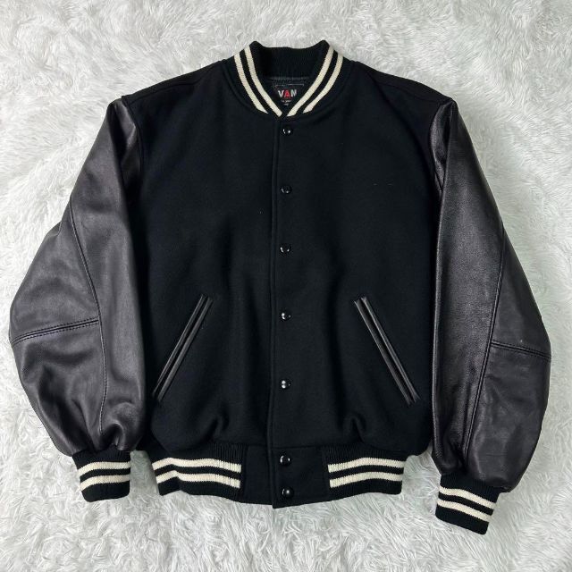 激レア】VAN JACKET スタジャン 黒×黒 袖レザー L Lサイズ-