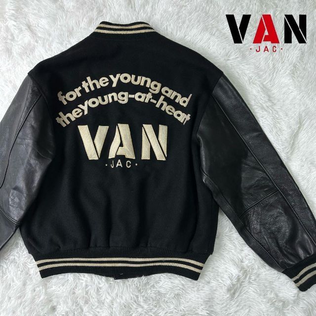 年末のプロモーション大特価! VAN JACKET スタジャン 黒×黒 袖レザー