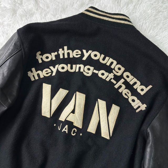VAN JACKET スタジャン 黒×黒 袖レザー Lサイズ