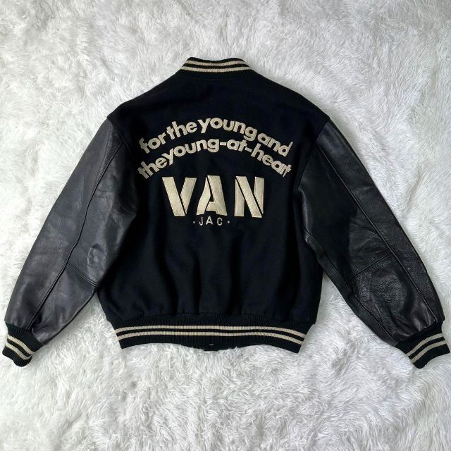 休日限定 専用 VAN JACKET スタジャン 黒×黒 袖レザー Lサイズ