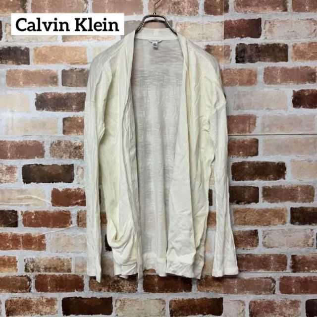 Calvin Klein(カルバンクライン)の【Calvin Klein】フェイクレザーメッシュ切替薄手カーディガン レディースのトップス(カーディガン)の商品写真