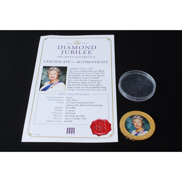 英国　エリザベス女王戴冠60周年記念クラウン硬貨　純金メッキコイン　限定合金銅貨エンタメ/ホビー
