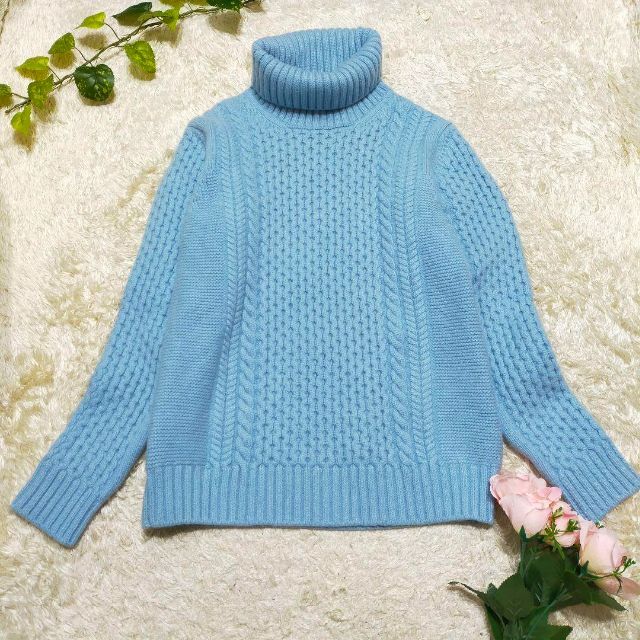 華麗トップス美品✨スローン 5g ケーブルニット ライトブルー カシミヤ混 タートル